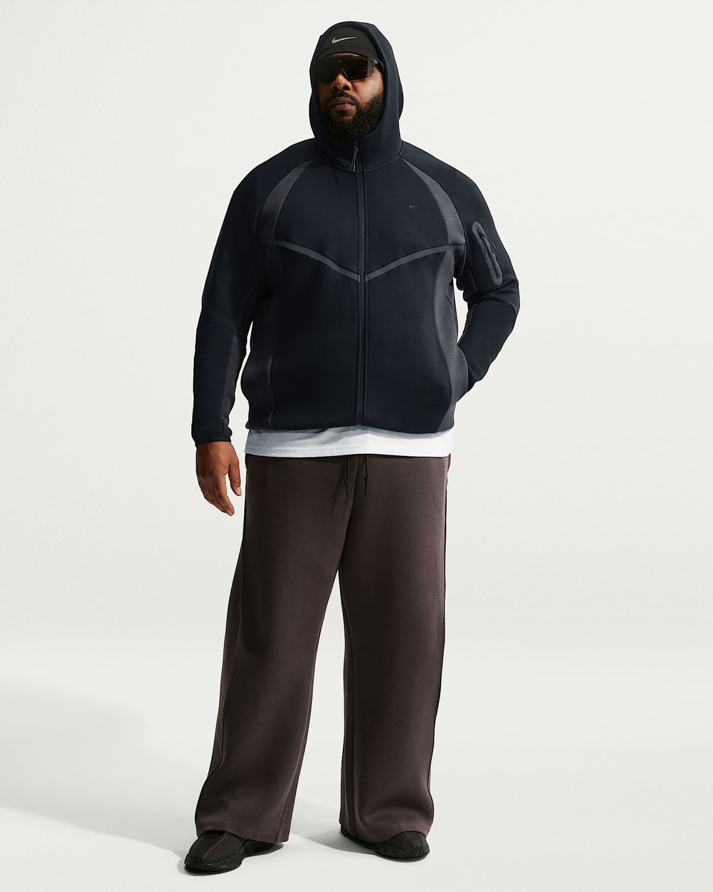 Nike Tech Renk Bloklu Tam Boy Fermuarlı Fleece Windrunner Erkek Ceketi - Siyah/Anthracite/Siyah