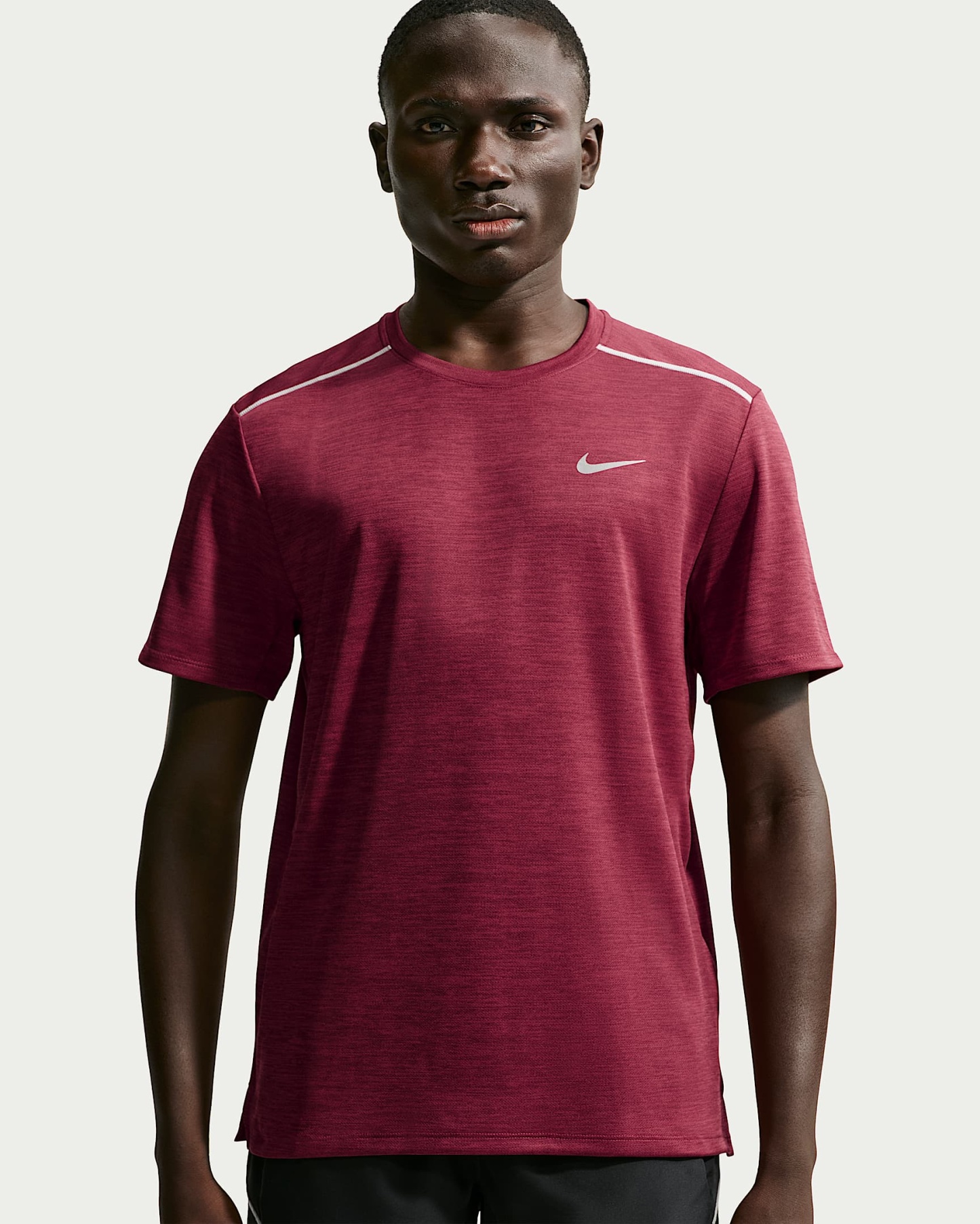 Nike Miler Dri-FIT Kısa Kollu Erkek Koşu Üstü - Tough Red/Mystic Dates/Heather