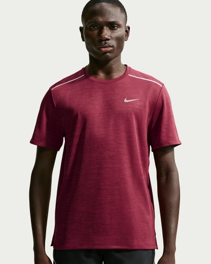 Nike Miler Dri-FIT Kısa Kollu Erkek Koşu Üstü - Tough Red/Mystic Dates/Heather