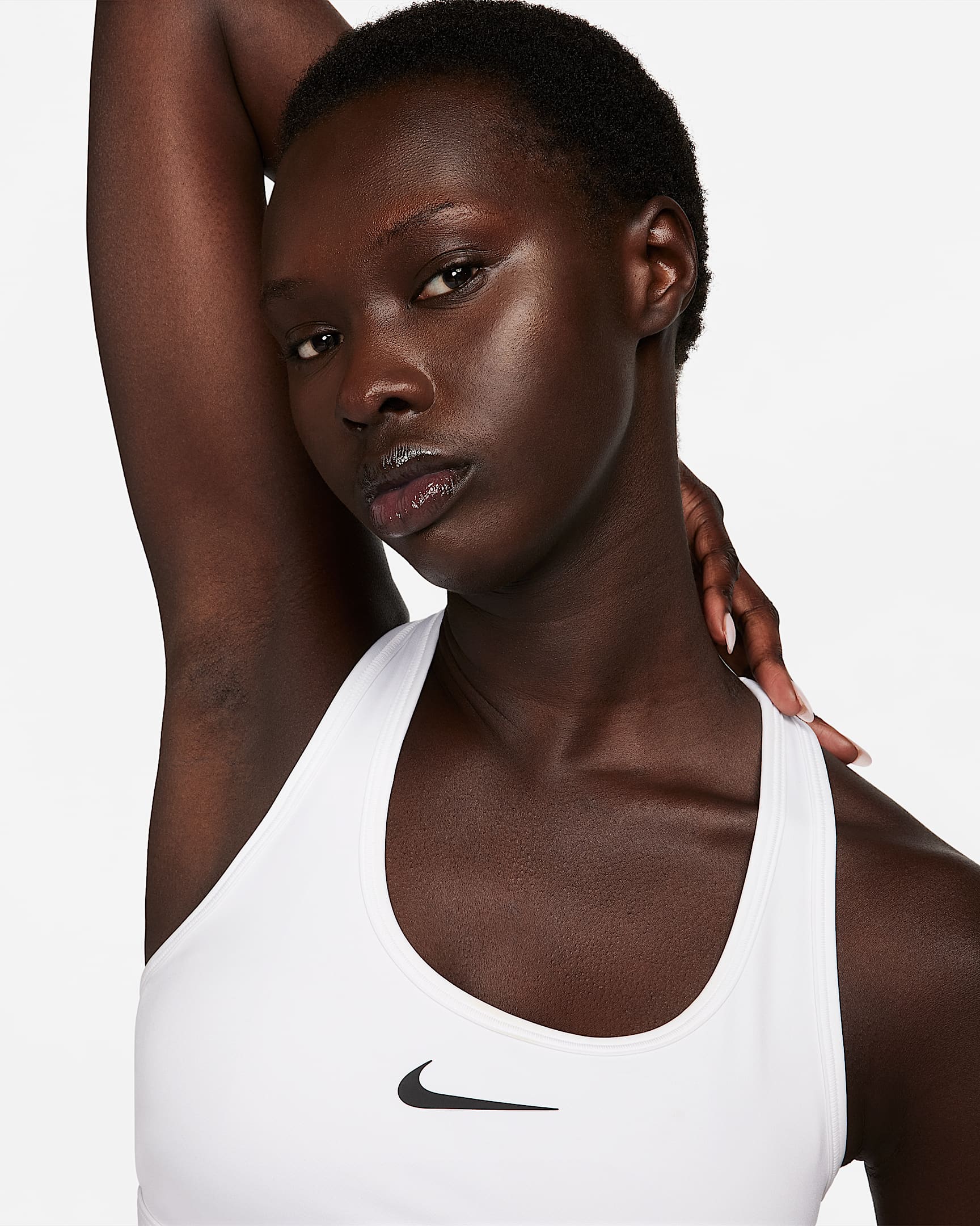 Nike Swoosh Orta Destekli Pedli Kadın Spor Sütyeni - Beyaz/Stone Mauve/Siyah