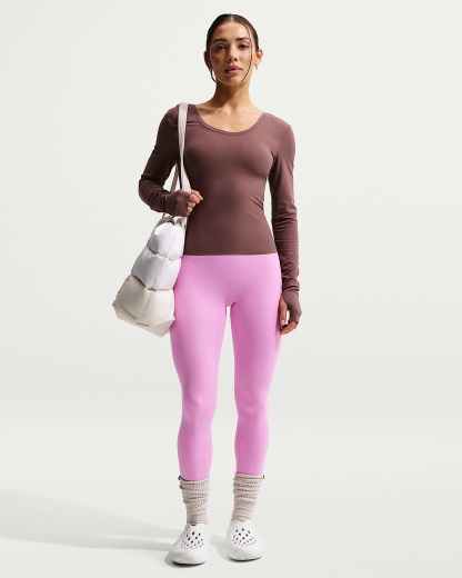 Nike Zenvy Yüksek Belli Ön Dikişsiz Tam Boy Kadın Taytı - Light Magenta/Beyaz