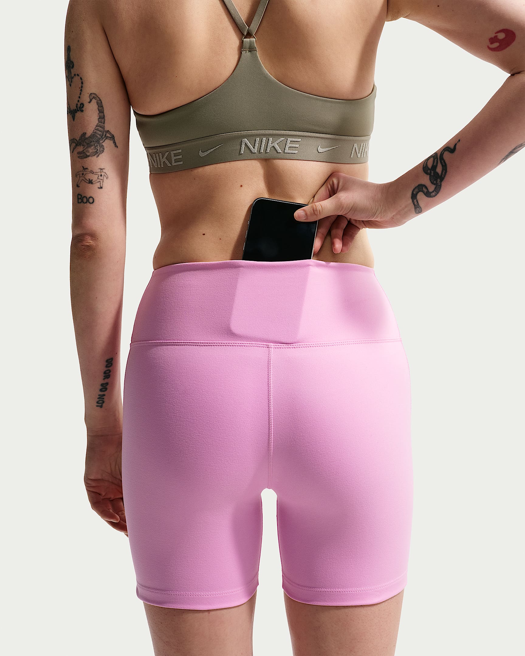 Nike One Yüksek Belli 13 cm Kadın Bisiklet Şortu - Pink Rise/Beyaz
