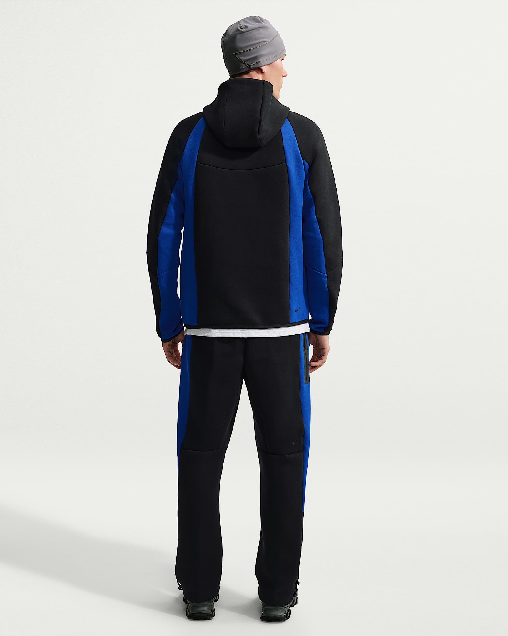 Nike Tech Renk Bloklu Tam Boy Fermuarlı Fleece Windrunner Erkek Ceketi - Siyah/Old Royal/Siyah