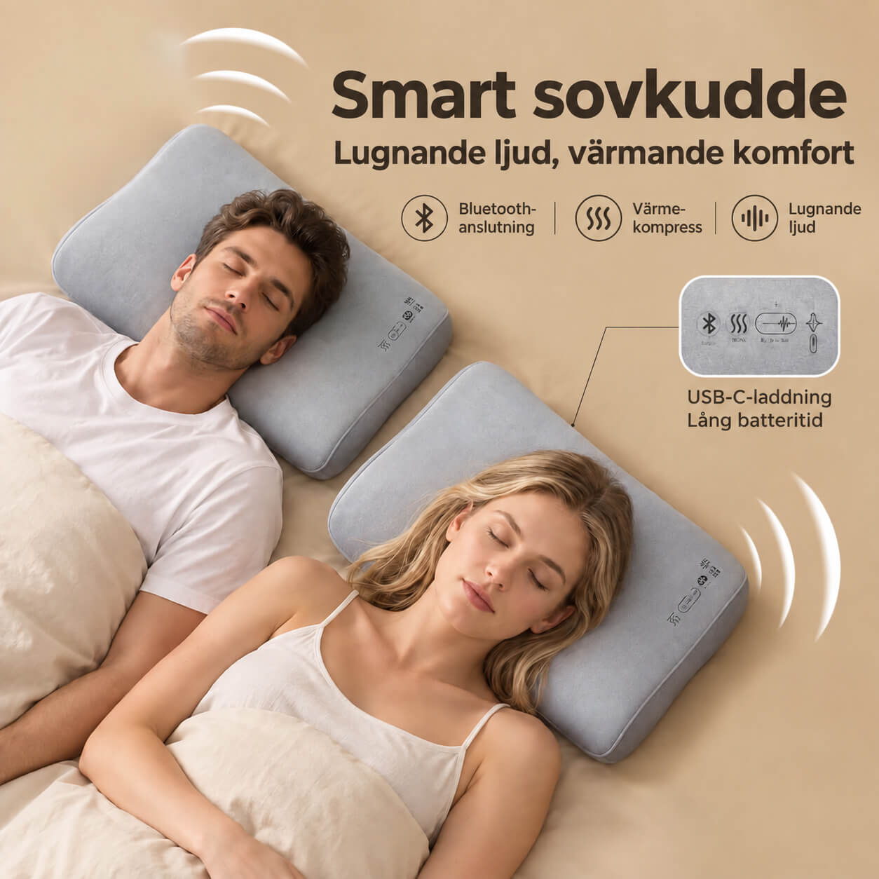 Ergonomisk nackkudde med värmeterapi och Bluetooth-högtalare