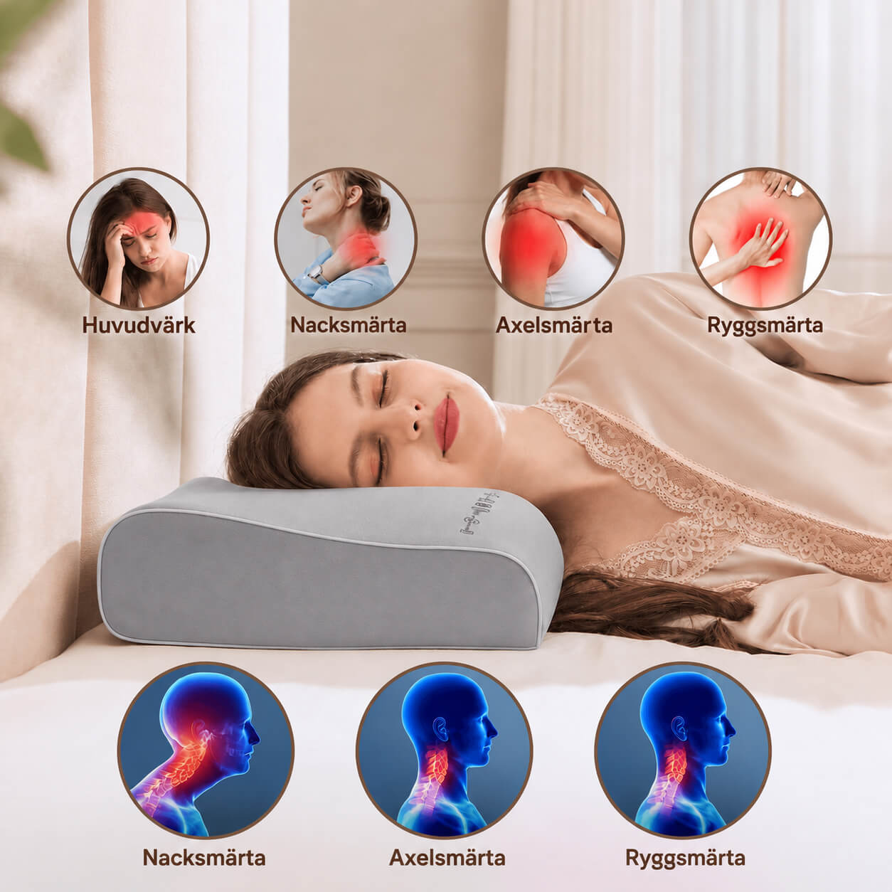 Ergonomisk nackkudde med värmeterapi och Bluetooth-högtalare