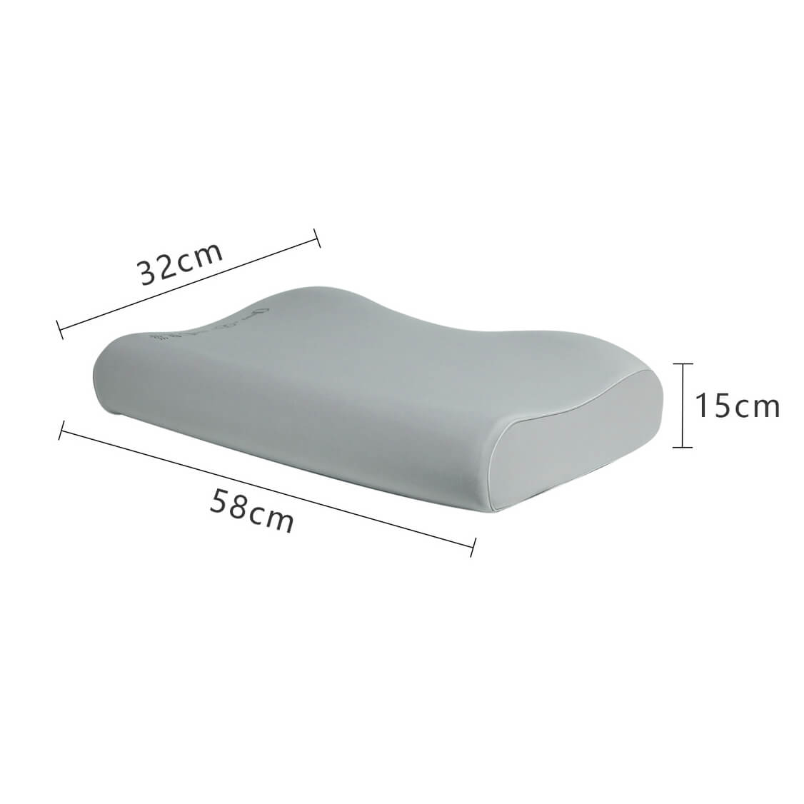 Ergonomisk nackkudde med mått och storleksangivelser