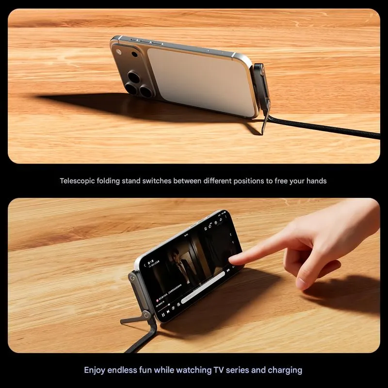 Foldable phone stand built into the charging cable