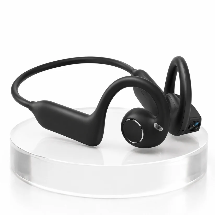 👂8MP Smart Camera Open-Ear Headset – EIS Video, AI Assistance & 12H Battery