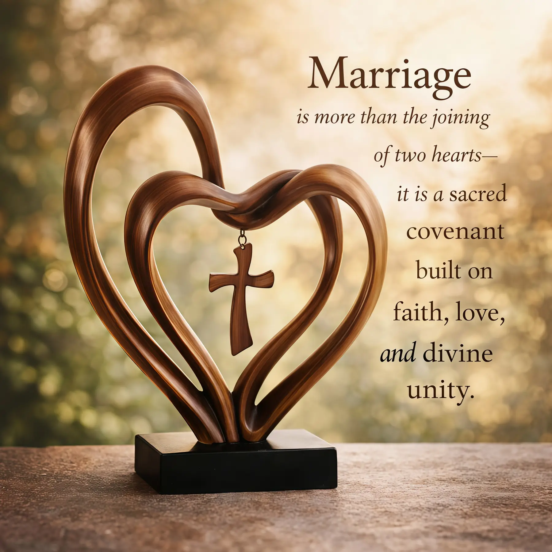 Marriage Takes Three – Entwined Heart & Cross Christian Wedding Sculpture