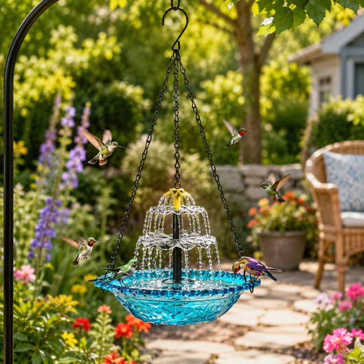 Solar Hanging Bird Bath Fountain for Hummingbirds – Decorative Outdoor Garden Water Feeder Bowl