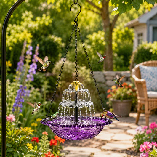 Solar Hanging Bird Bath Fountain for Hummingbirds – Decorative Outdoor Garden Water Feeder Bowl