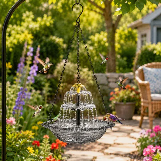 Solar Hanging Bird Bath Fountain for Hummingbirds – Decorative Outdoor Garden Water Feeder Bowl