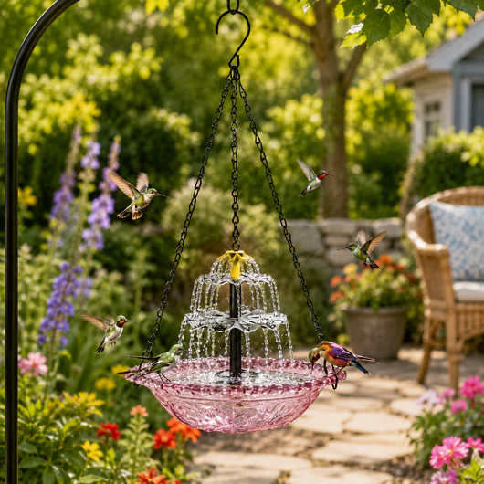 Solar Hanging Bird Bath Fountain for Hummingbirds – Decorative Outdoor Garden Water Feeder Bowl