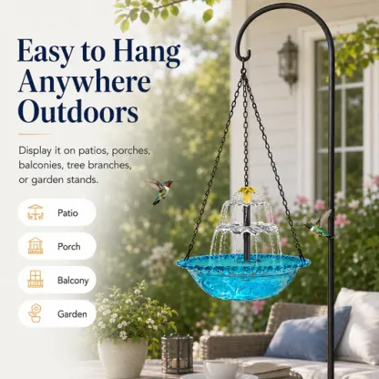 Solar Hanging Bird Bath Fountain for Hummingbirds – Decorative Outdoor Garden Water Feeder Bowl