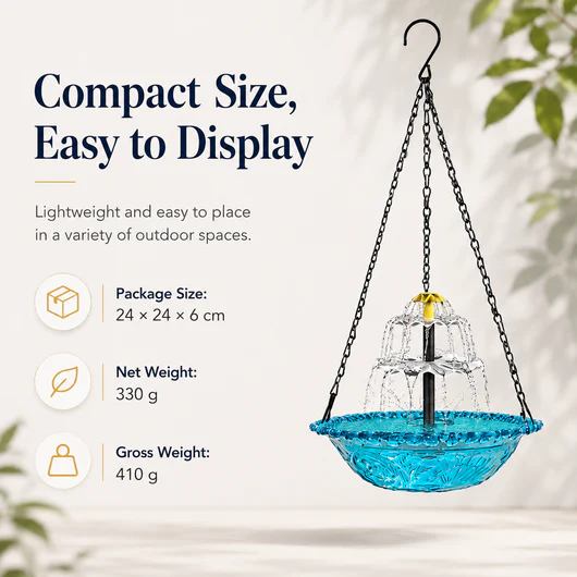Solar Hanging Bird Bath Fountain for Hummingbirds – Decorative Outdoor Garden Water Feeder Bowl