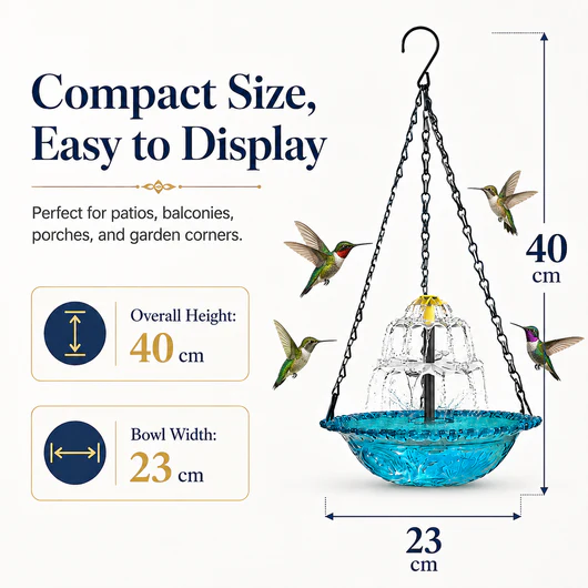Solar Hanging Bird Bath Fountain for Hummingbirds – Decorative Outdoor Garden Water Feeder Bowl
