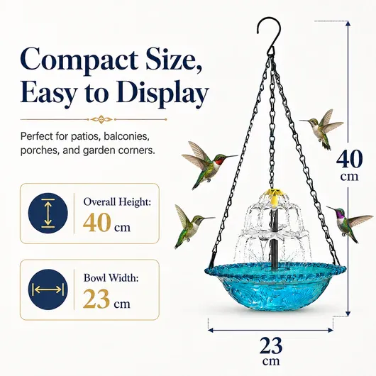 Solar Hanging Bird Bath Fountain for Hummingbirds – Decorative Outdoor Garden Water Feeder Bowl