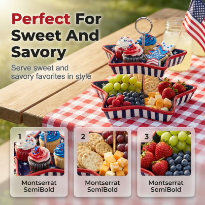 250th American Patriotic Two-Tier Star Serving Tray