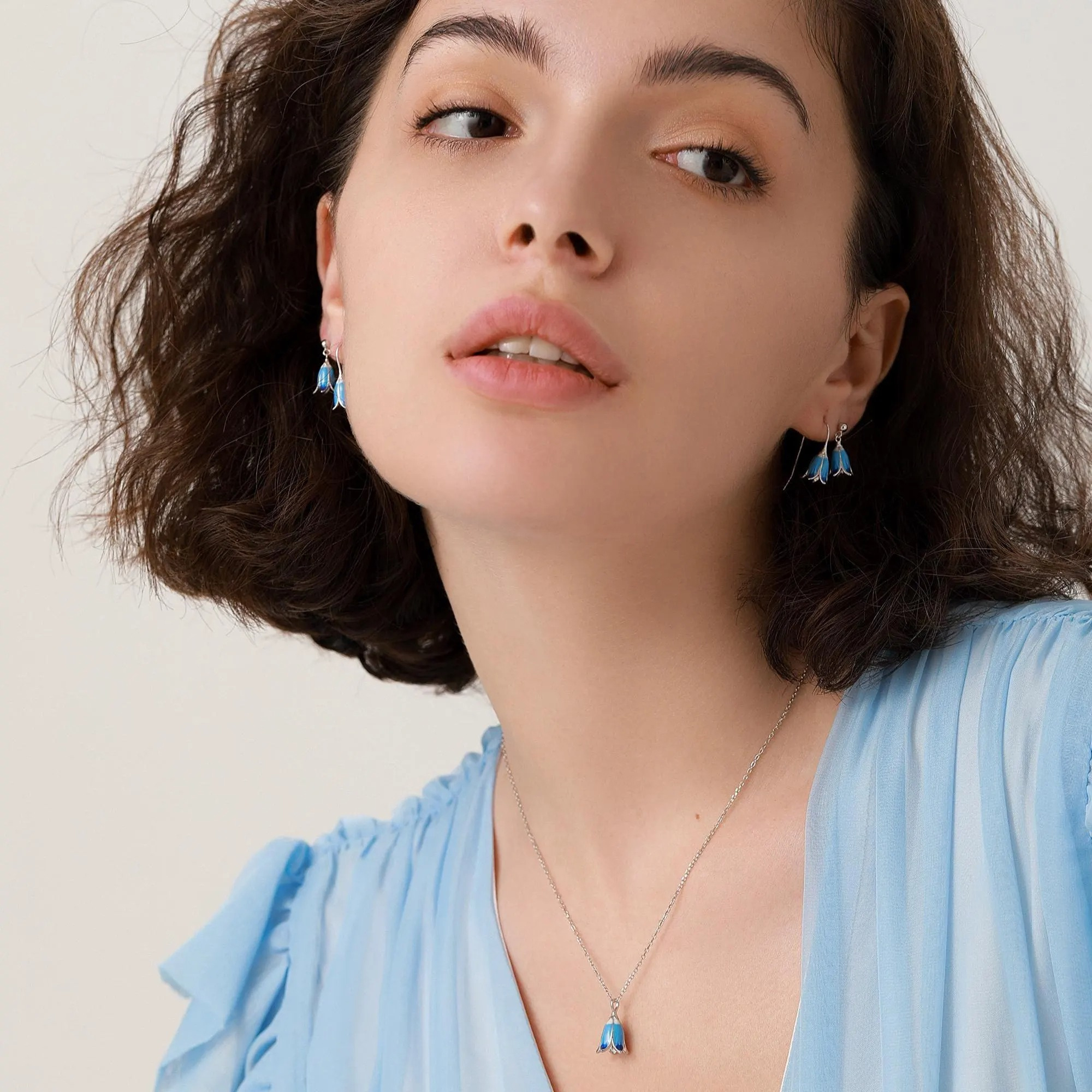 Sterling Silver Bluebell Flower Pendant Necklace