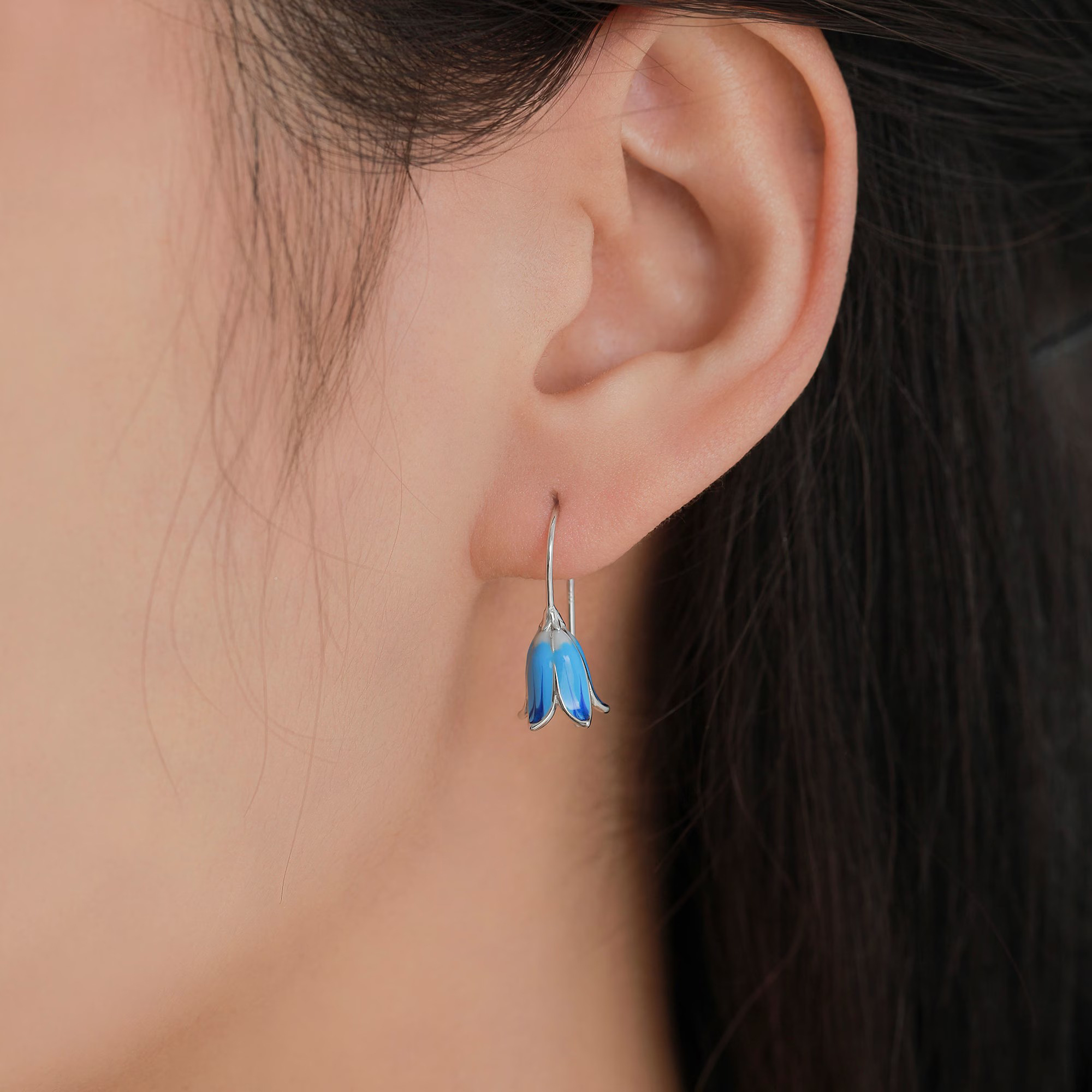 Sterling Silver Bluebell Flower Drop Hook Earrings