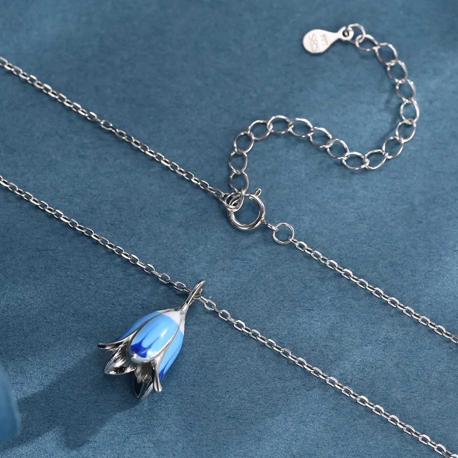 Sterling Silver Bluebell Flower Pendant Necklace
