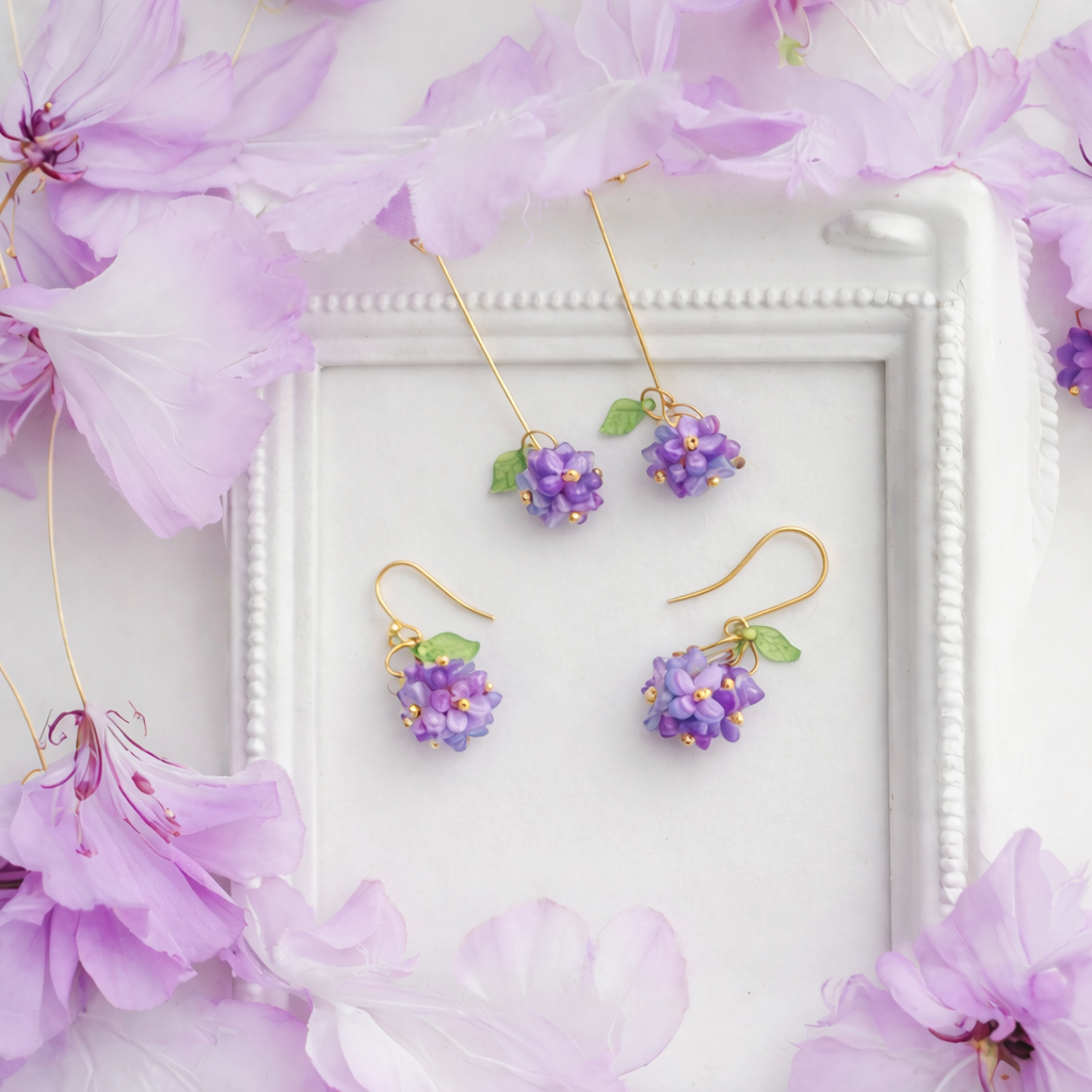 Purple hydrangea earrings