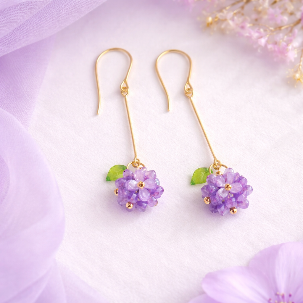 Purple hydrangea earrings