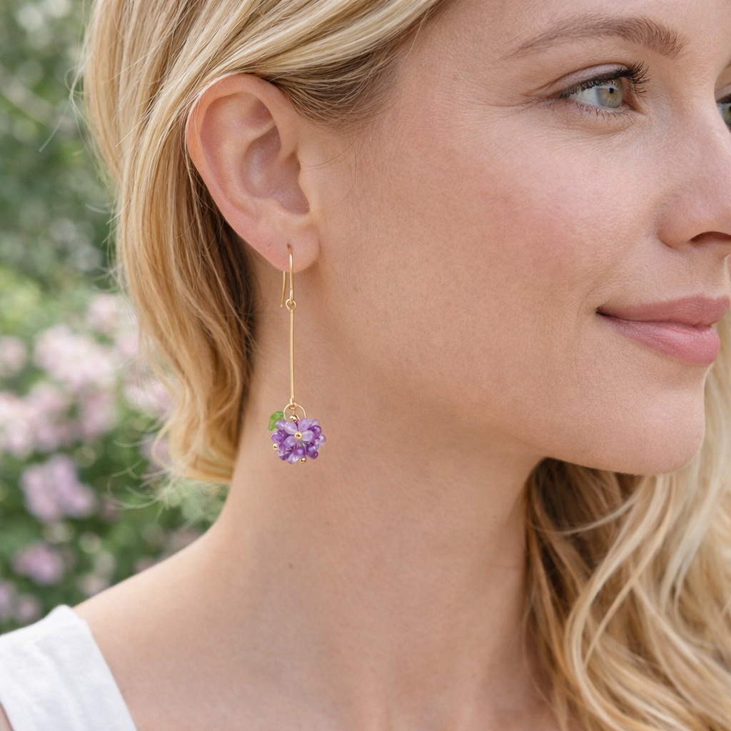 Purple hydrangea earrings