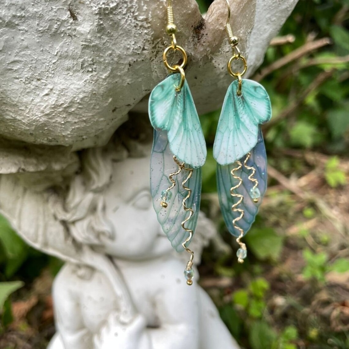 Mint Green Fairy Wing Earrings