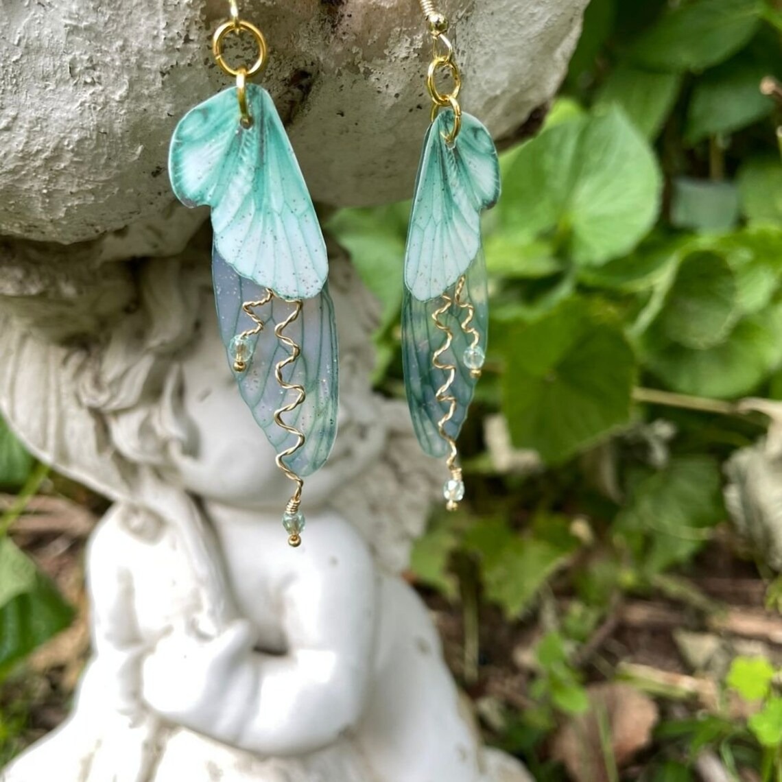 Mint Green Fairy Wing Earrings