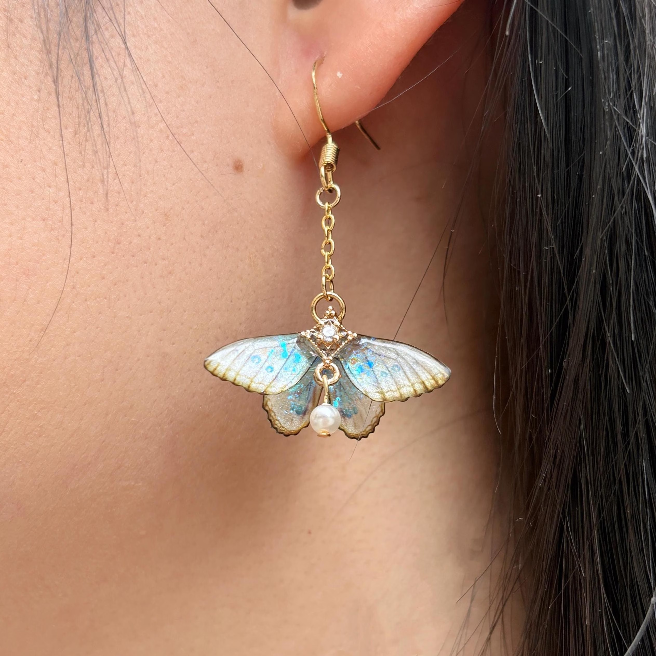Moth Earrings, Cute Moth Wings With Pearl
