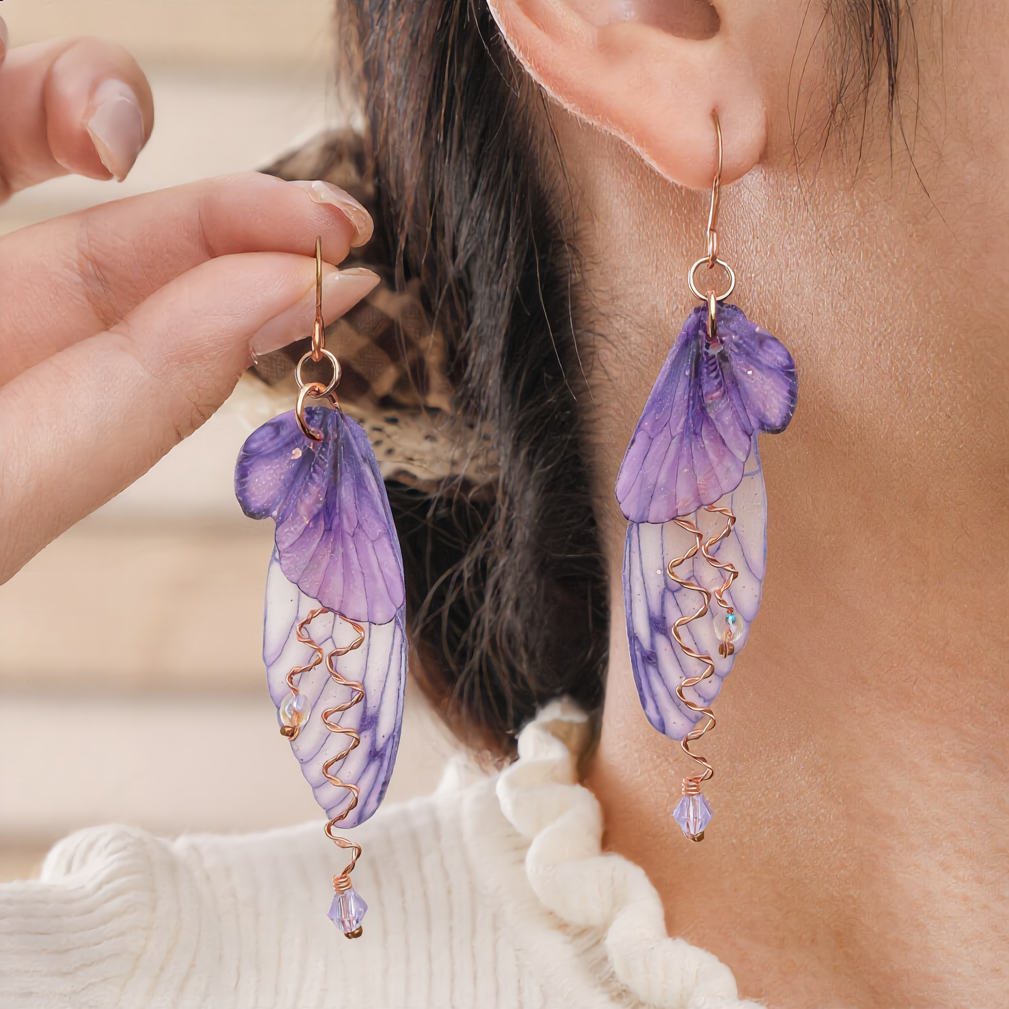 Purple Butterfly Wing Earrings