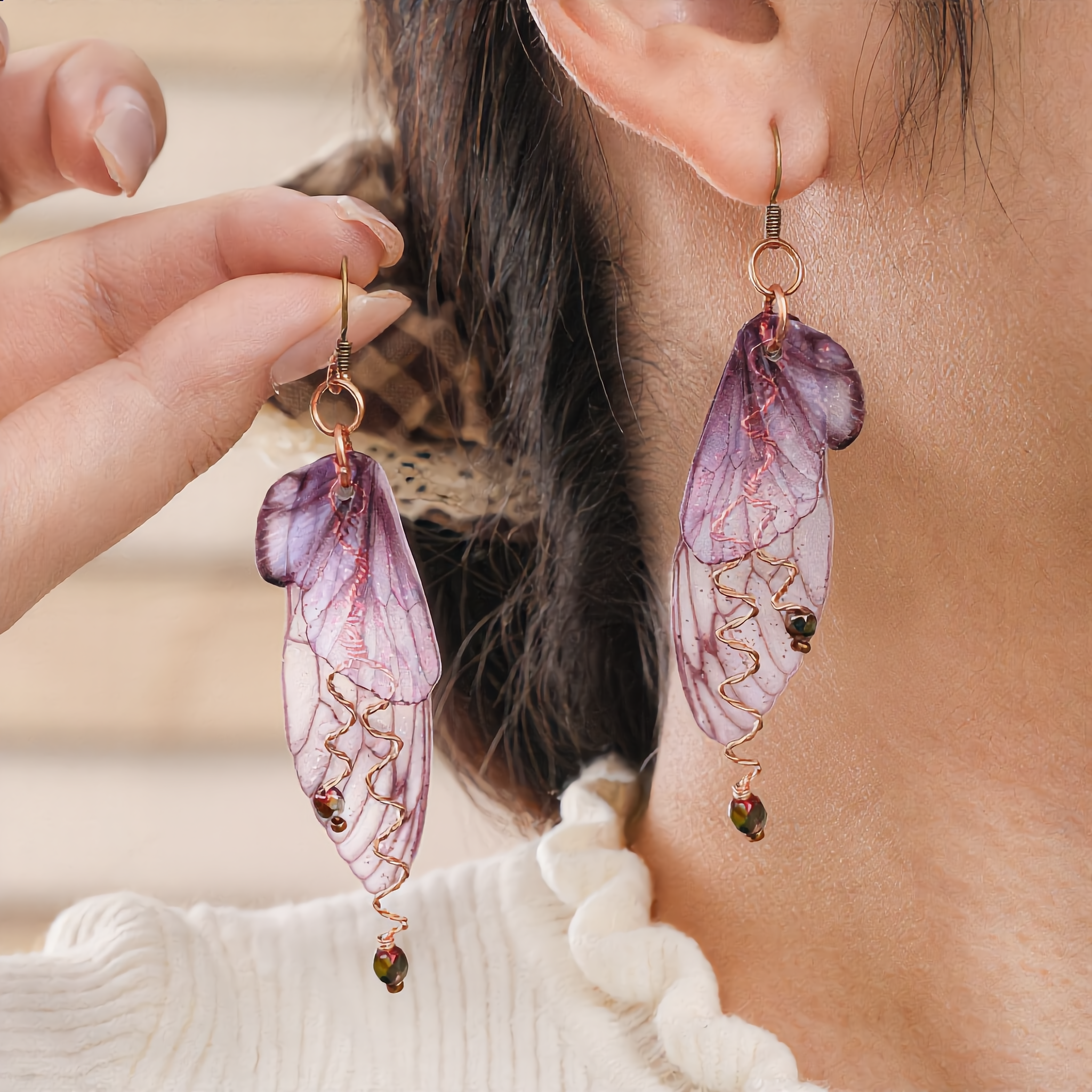 Pink Butterfly Wing Earrings