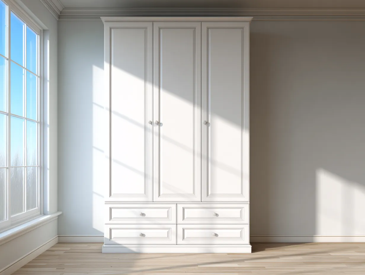 Kleiderschrank 180×60×200 cm Weiß mit Drehtüren und Schubladen - klassischer Stil für das Schlafzimmer-Rivoramahome