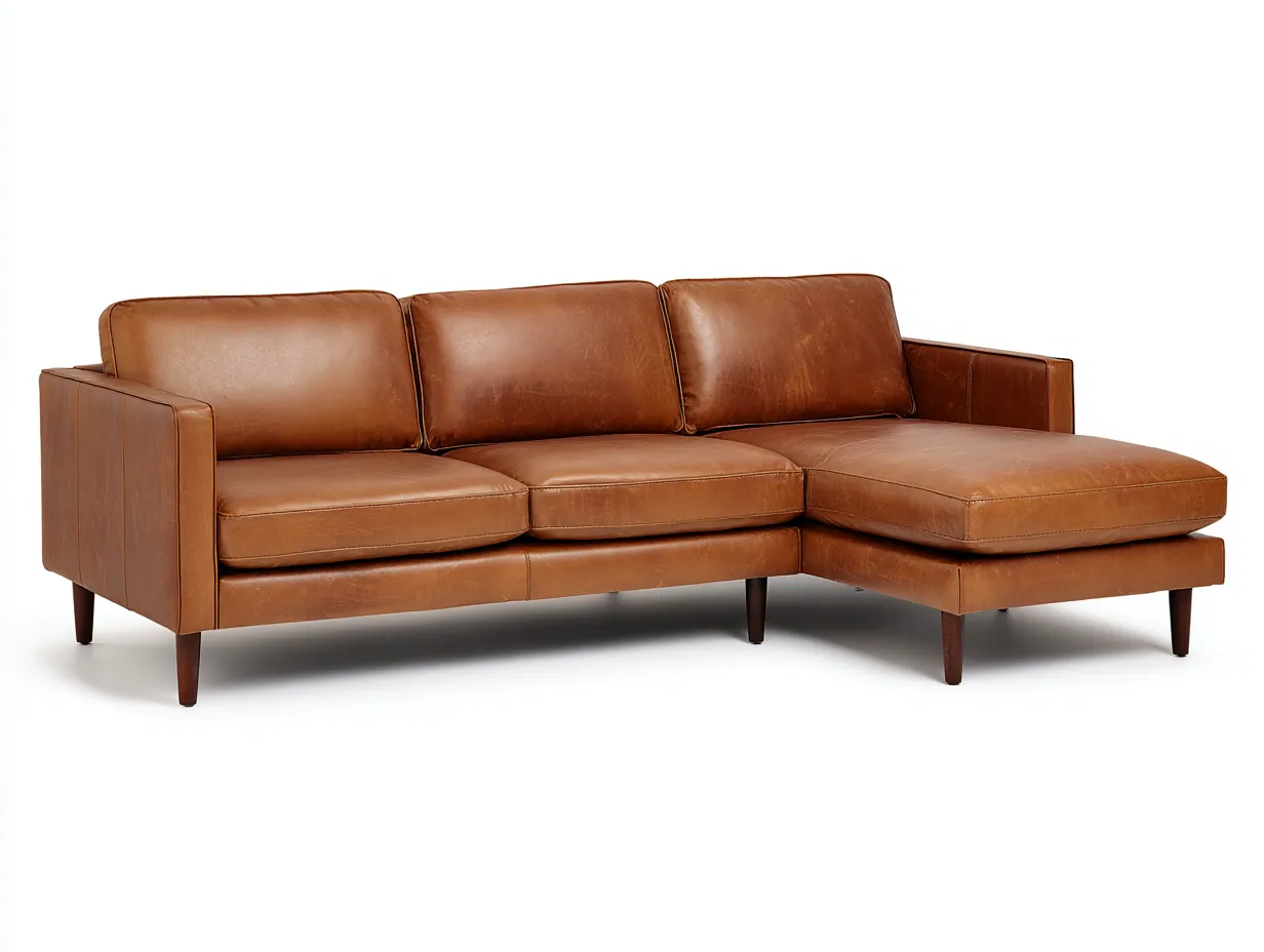 Sofa 260×95×82 cm Lederoptik braun mit Chaiselongue - zeitloses Design für das Wohnzimmer-Rivoramahome