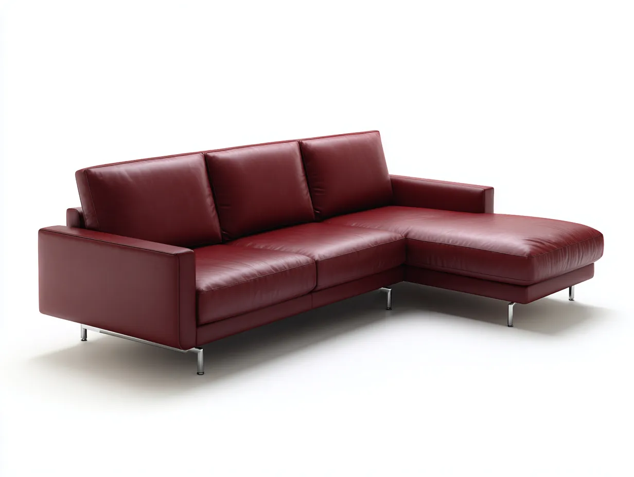 Wohnzimmer Sofa Ledersofa 280×95×85 cm – Dunkelrot – Ecksofa mit Chaiselongue-Rivoramahome