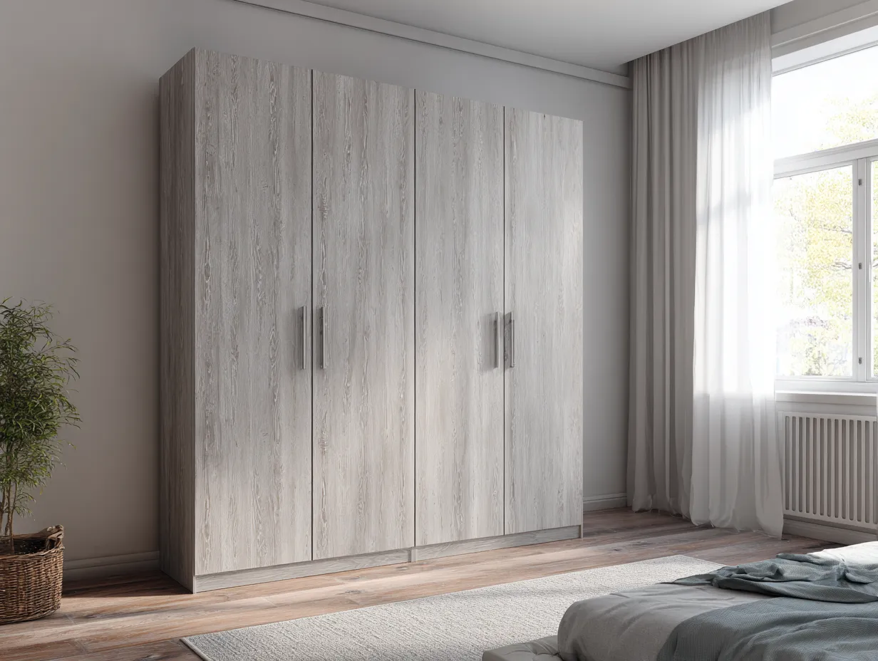 Kleiderschrank 220×58×210 cm Holzoptik hell mit Türen - moderner Stil für das Schlafzimmer-Rivoramahome