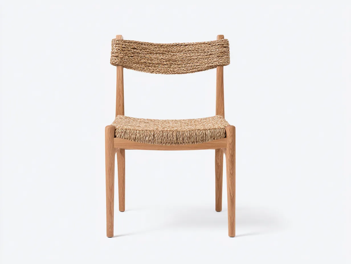 Im Freien Esszimmerstuhl aus Holz 57×54×79 cm – Natur/Beige – mit geflochtener Rückenlehne-Rivoramahome