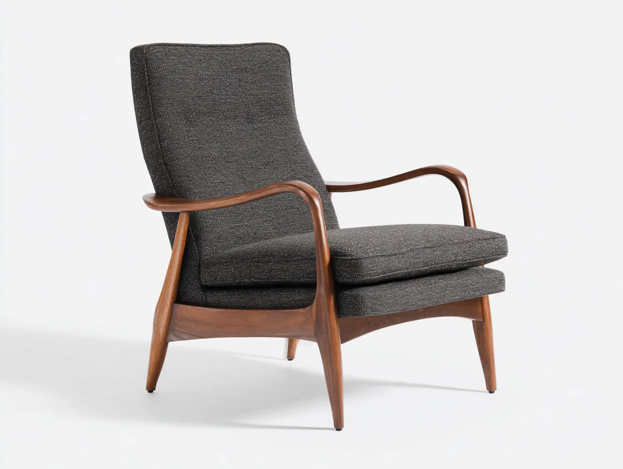 Wohnzimmer Sessel 78x85x95 cm Stoff Grau mit Holzrahmen Mid Century Stil-Rivoramahome