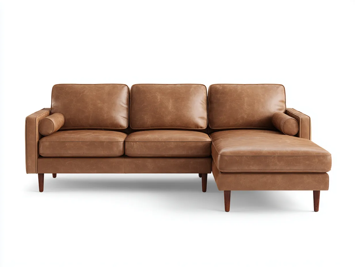 Wohnzimmer Sofa 260x95x85 cm Lederoptik Braun mit Ottomane modernes Design-Rivoramahome