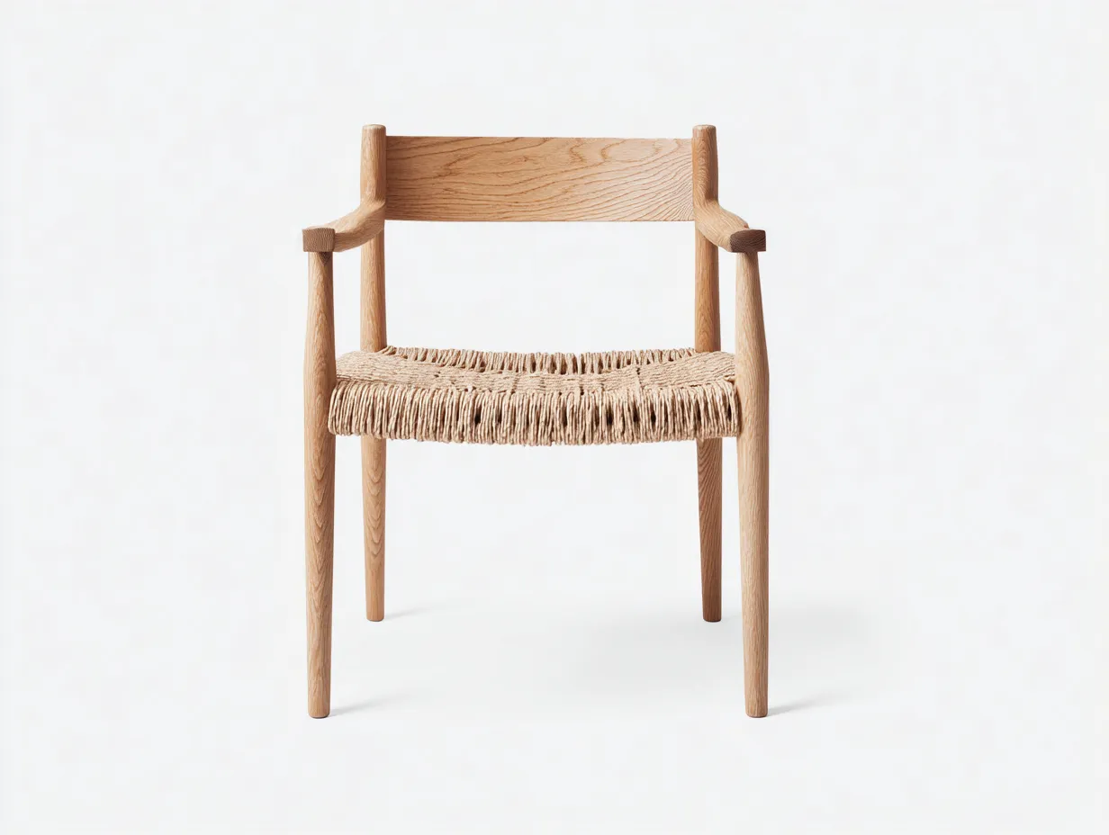 Im Freien Esszimmerstuhl aus Holz 60×56×81 cm – Natur/Beige – mit Armlehnen und Seilsitz-Rivoramahome