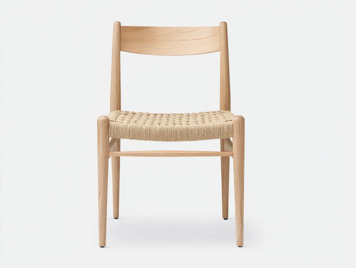 Esszimmerstuhl 55×55×85 cm Holz natur mit Seilgeflecht Sitzfläche - skandinavisches Design für draußen-Rivoramahome