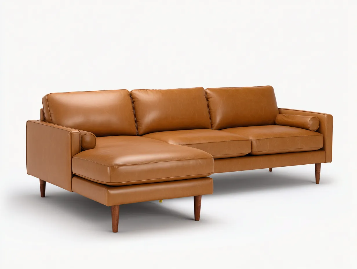 Wohnzimmer Sofa Ledersofa 290×100×86 cm – Cognac – Ecksofa mit Relaxbereich-Rivoramahome