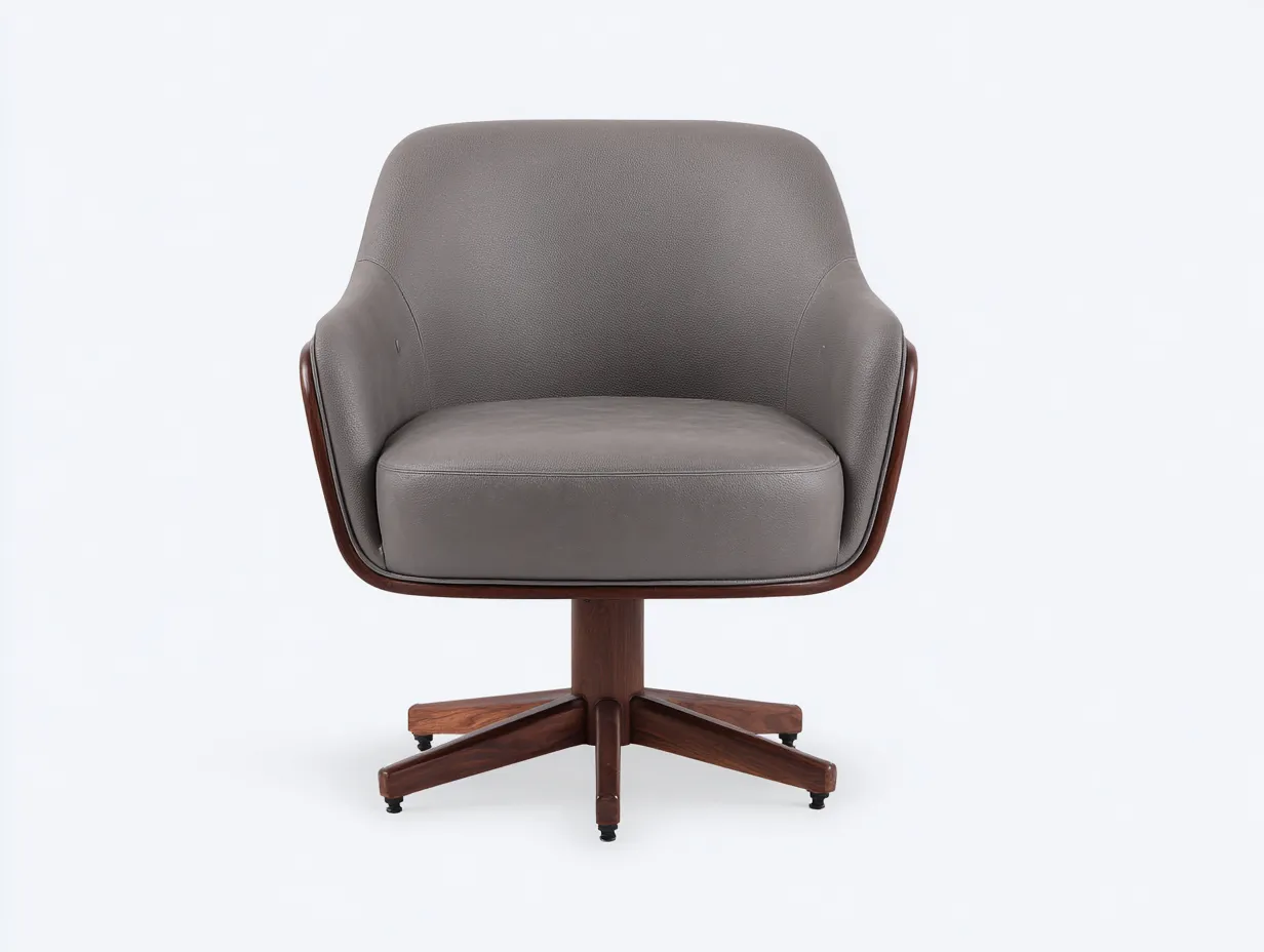 Wohnzimmer Sessel Kunstleder 82×80×88 cm – Grau – Drehsessel mit Holzsockel-Rivoramahome