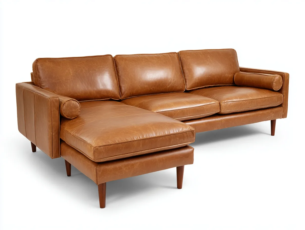 Sofa 275×100×85 cm Lederoptik hellbraun mit erweitertem Sitzbereich - modernes Wohnzimmerdesign-Rivoramahome