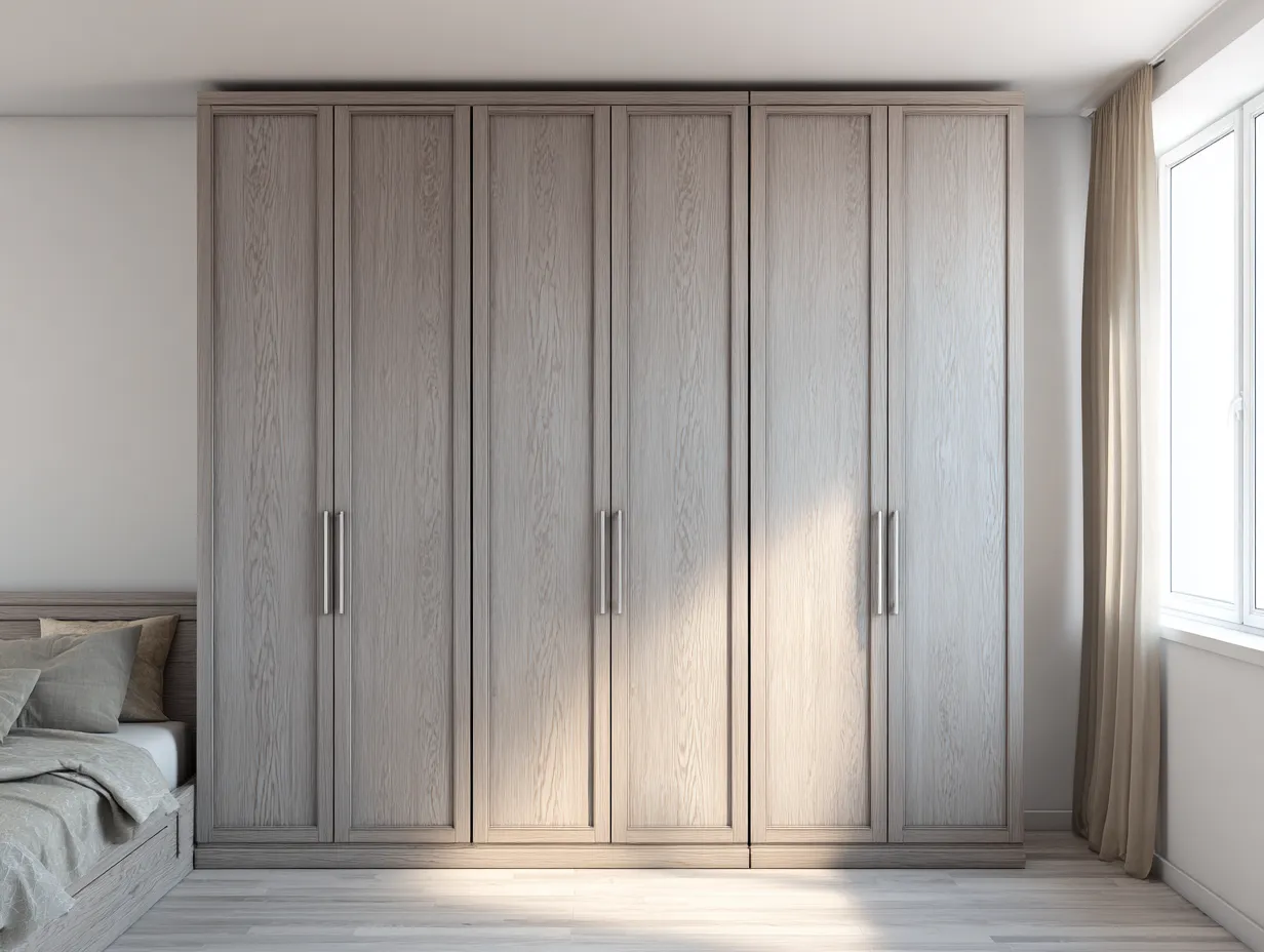 Schlafzimmer Kleiderschrank 300×60×230 cm – Weiß Eiche – klassischer Schrank mit Flügeltüren-Rivoramahome