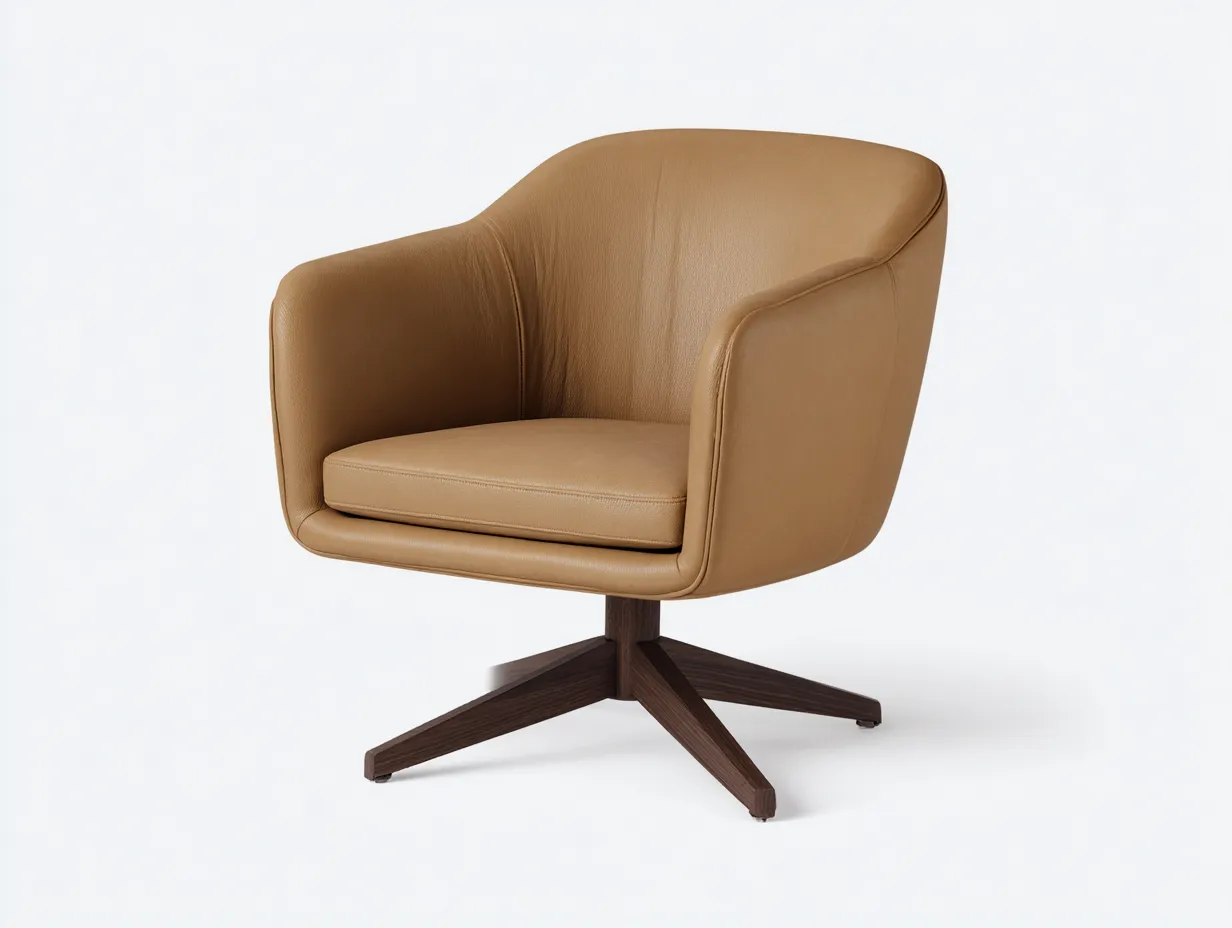 Sessel 82×82×88 cm Lederoptik hellbraun mit Holzfuß - eleganter Komfortsessel für das Wohnzimmer-Rivoramahome