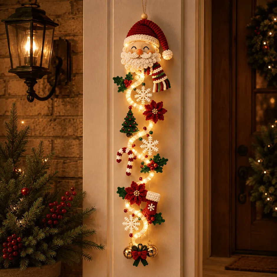 ⏳ Last Day 50% OFF – 🎄MerryCascadeTM Glowing Christmas Door Hanger | 6 Festive Lighted Designs with Warm Glow, Dimensional Details & Space-Saving Vertical Décor ✨
