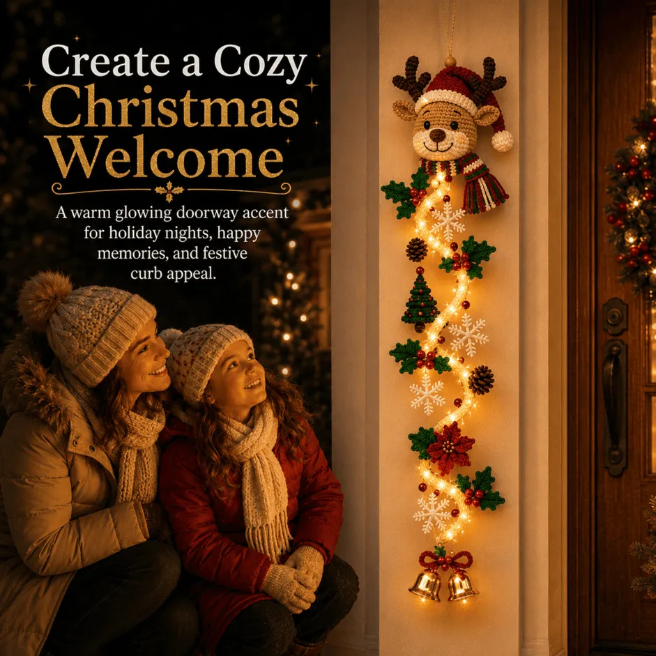 ⏳ Last Day 50% OFF – 🎄MerryCascadeTM Glowing Christmas Door Hanger | 6 Festive Lighted Designs with Warm Glow, Dimensional Details & Space-Saving Vertical Décor ✨