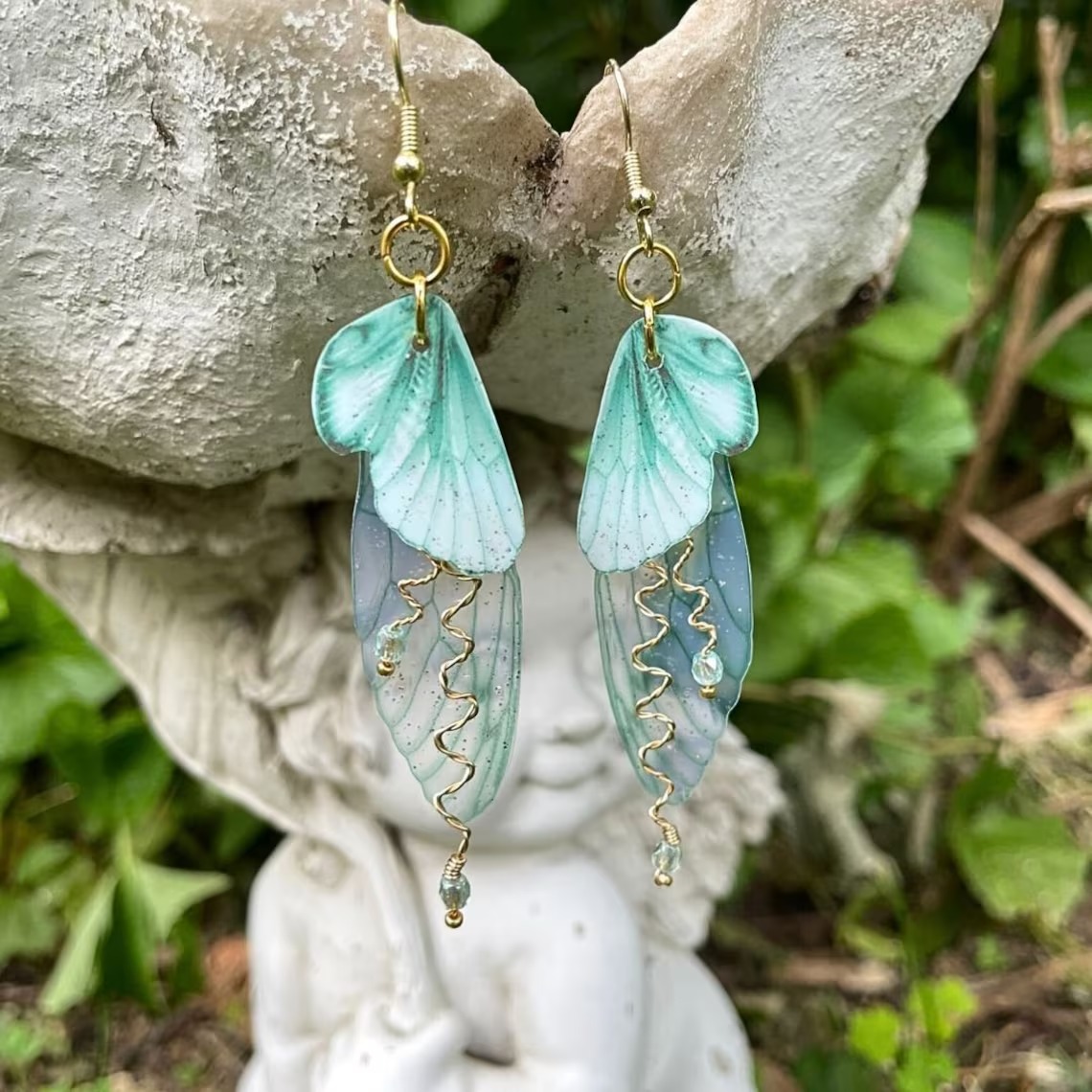 Mint Green Fairy Wing Earrings